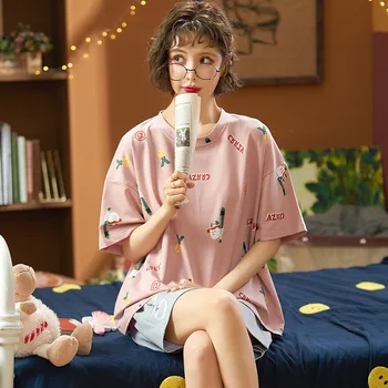 Cute Girl Pyjamas PJ Set Female Sleepwear Lingerie Casual Home Pajama Summer Women Pijamas Sweet Print 2PCS Cotton Homewear 
Cute Girl Pyjamas PJ Set Female Sleepwear Lingerie Casual Home Pajama Summer Women Pijamas Sweet Print 2PCS Cotton Homewear