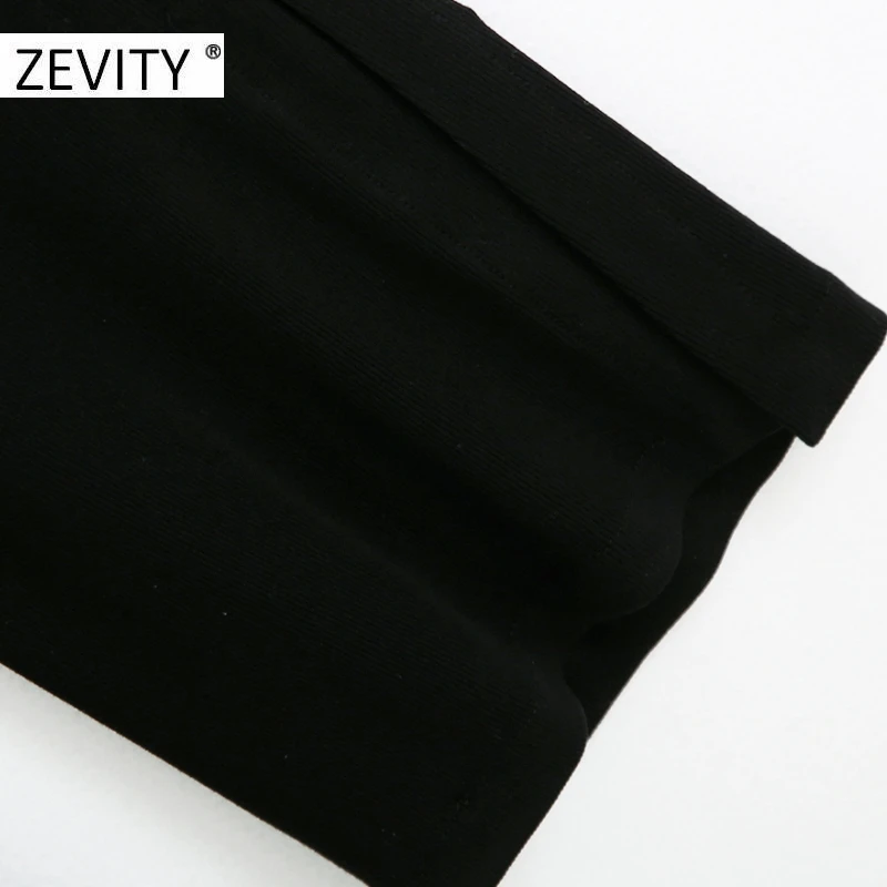 ZEVITY New Women fashion solid color pleats knitting straight pants female elastic waist slim Trousers chic hem split pants P936
