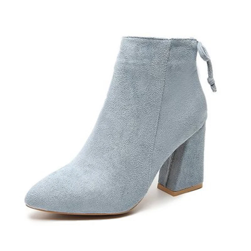 HEE GRAND 2019 Autumn Women High Heel Ankle Boots Square Flock Pointed Toe Side Zip Sexy Fashion Short Pumps Shoes XWX7366 | Обувь