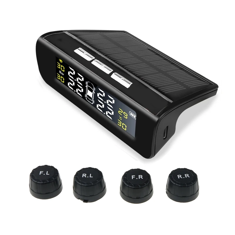 USB Solar Charge Car TPMS Tire Pressure Monitoring System 4 Sensor Tyre Pressure gauge meter Detector Realtime Alarm Warning
USB Solar Charge Car TPMS Tire Pressure Monitoring System 4 Sensor Tyre Pressure gauge meter Detector Realtime Alarm Warning