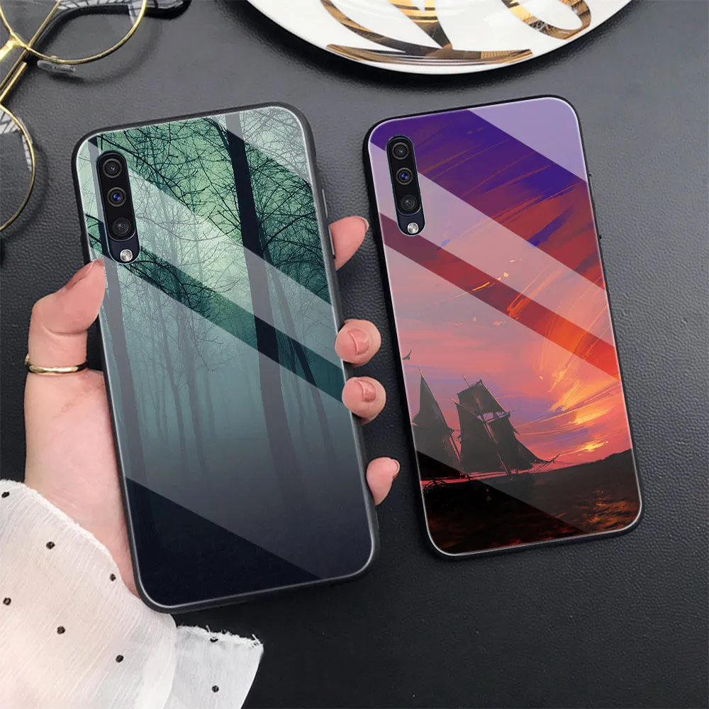Чехол с котом для Samsung A50 A70 A20 A40 A51 A71 A20E S10 S20 S9 S8 S7 Edge Ultra Puls Note 10 9 8 Plus стеклянные
