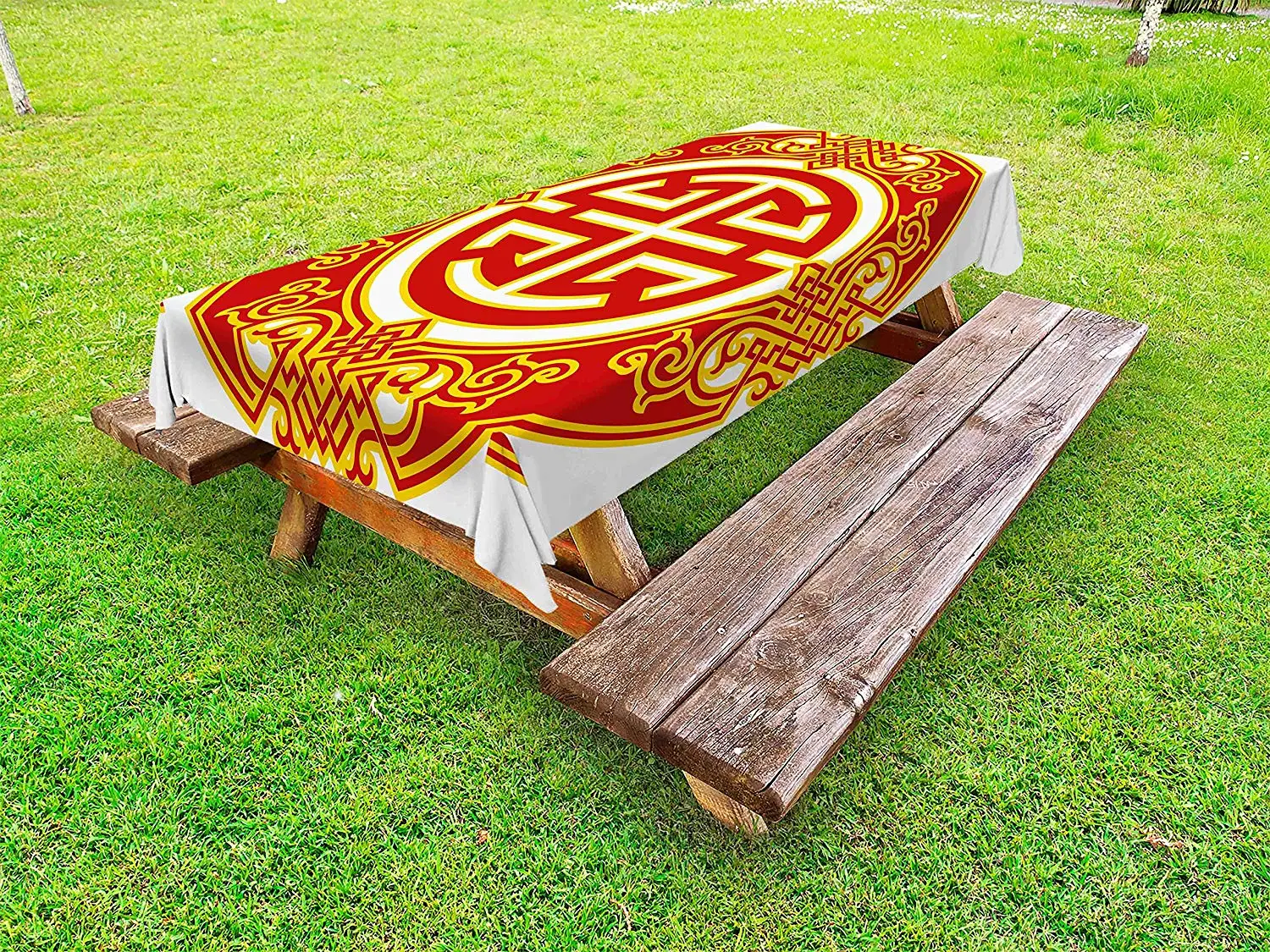Vintage China Outdoor Tablecloth Career Luck with Oriental Pattern Wishing Wealth Prosperity Theme Decorative Picnic Table Cloth | Дом и сад