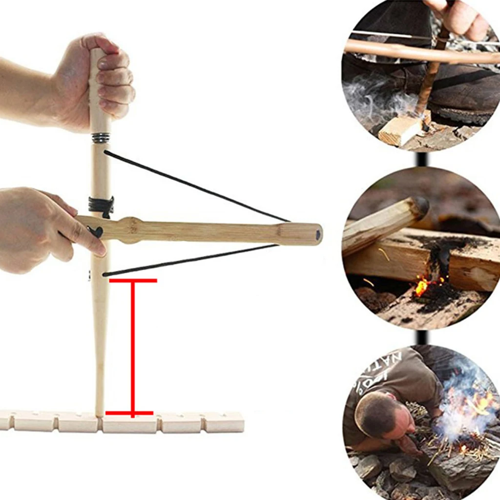 Bow Drill Fire Set Primitive Wood Kit Outdoor Survival Tool Bow Drill Fire Set Primitive Wood Kit Outdoor Survival Tool