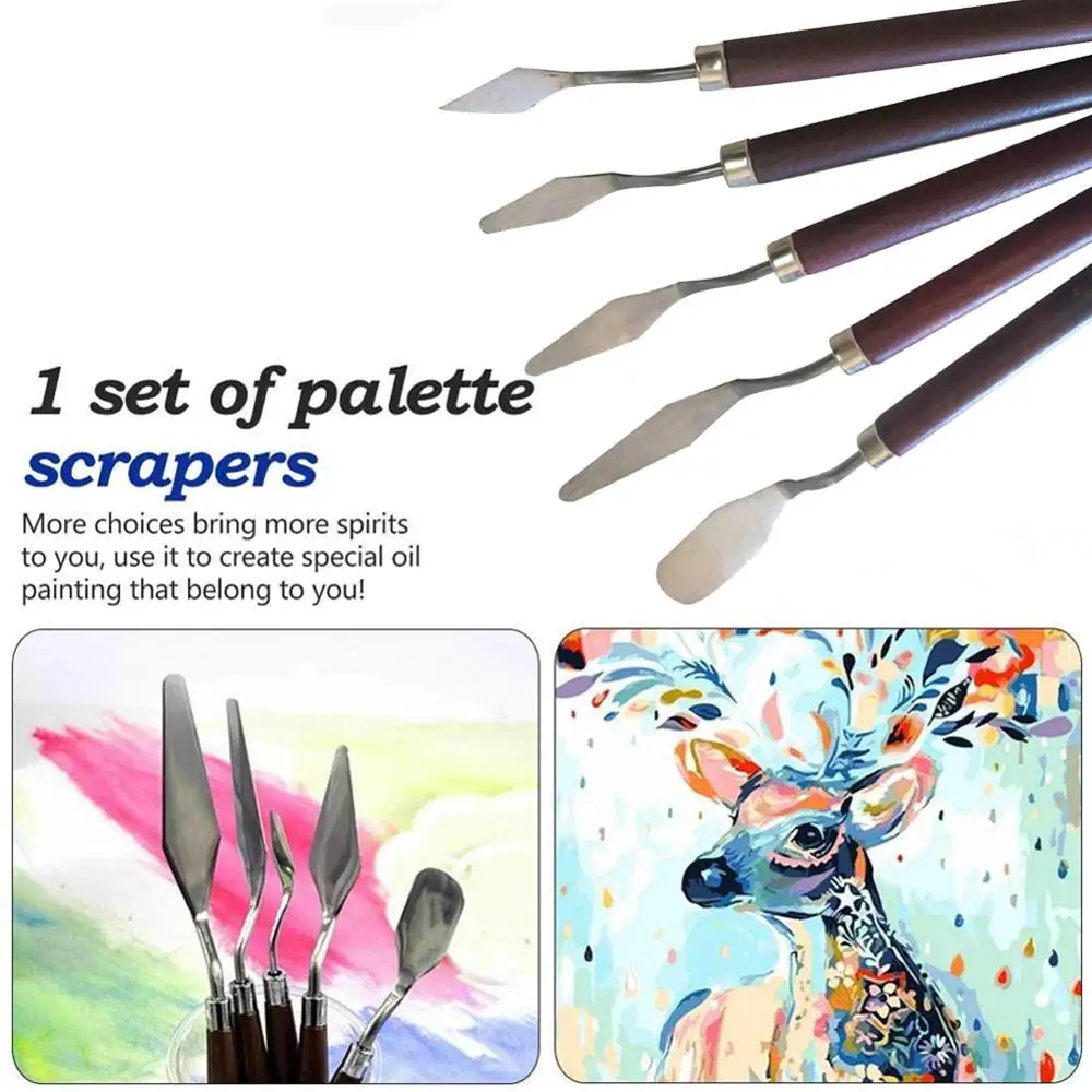 5pcs Painting Knife Set Multi-Functional Stainless Steel and Wood Palette Knife for Oil Painting 40FP12
5pcs Painting Knife Set Multi-Functional Stainless Steel and Wood Palette Knife for Oil Painting 40FP12