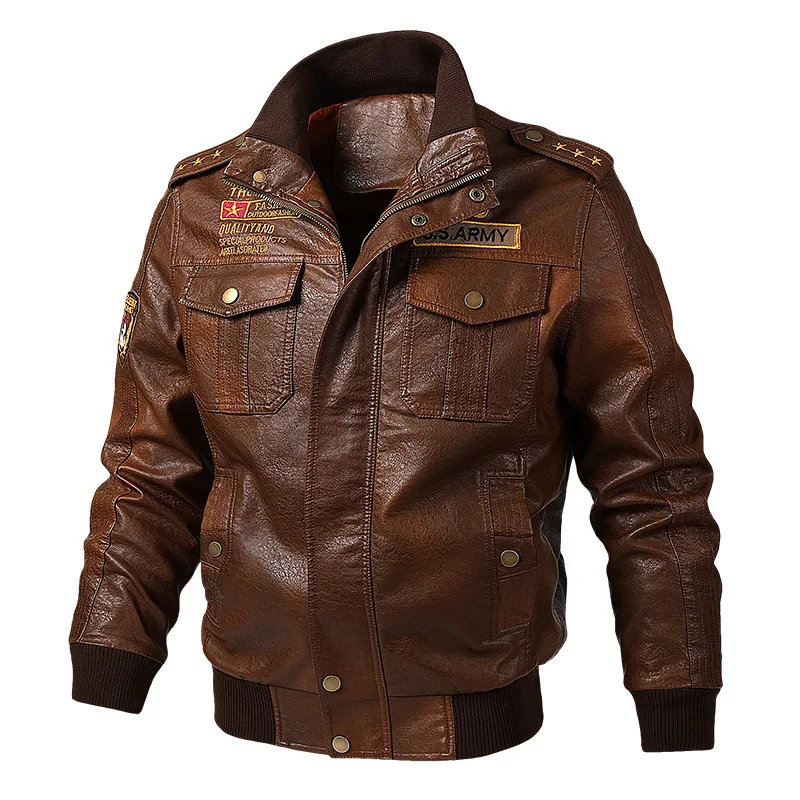 

Classical Motorcycle Leather Jackets 2021 Spring Men's Zipper Jacket Youth Handsome Stand Collar Coats Solid Color Leather Coat