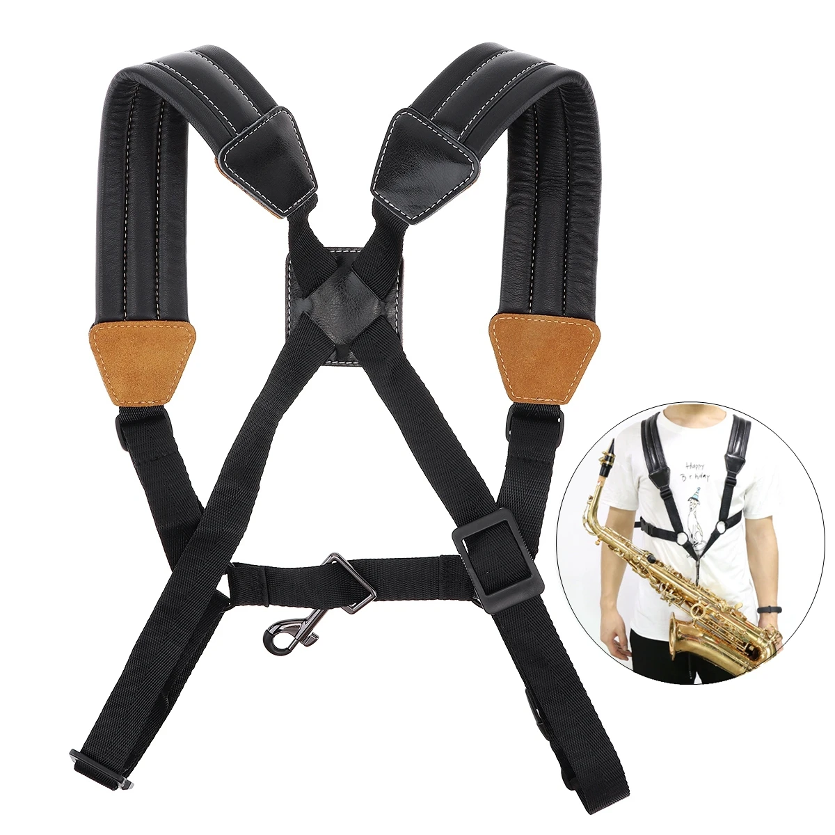 Kid Goat Genuine Leather Double Shoulder Saxophone with Snap Hook Straps Double Shoulder for Alto Tenor Bari Soprano Sax
Kid Goat Genuine Leather Double Shoulder Saxophone with Snap Hook Straps Double Shoulder for Alto Tenor Bari Soprano Sax