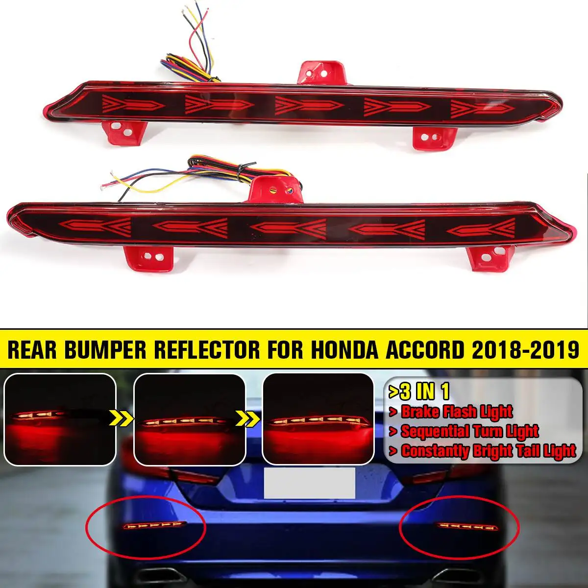 Car Flashing 2Pcs LED rear bumper lights brake tail light reflector light rear lamp Turn signal For Honda for Accord 18-19
Car Flashing 2Pcs LED rear bumper lights brake tail light reflector light rear lamp Turn signal For Honda for Accord 18-19