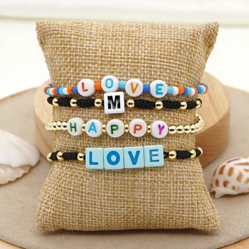 

Shinus Bohemian Gold Bead Colorfast Rope Braided Beads Bracelets Colorful Letter Beaded Chain Bracelet Femme Jewelry Making