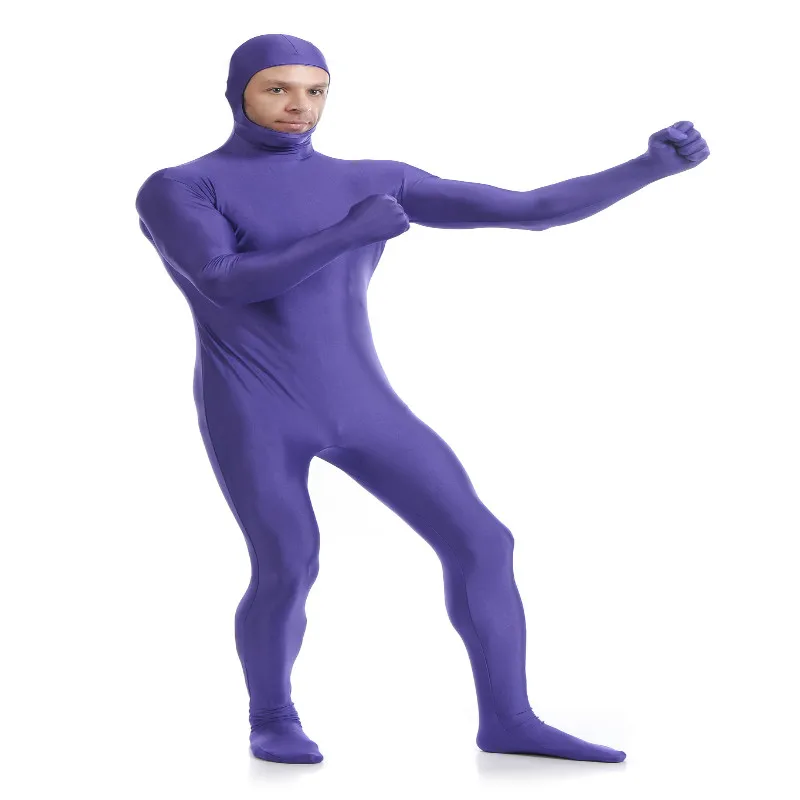 Open Face Zentai Spandex Unisex Catsuit Skin Tight Costume Purple L Open Face Zentai Spandex Unisex Catsuit Skin Tight Costume Purple L