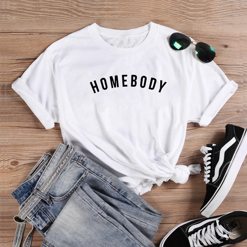Забавная женская футболка Homebody летняя с круглым вырезом и коротким рукавом
