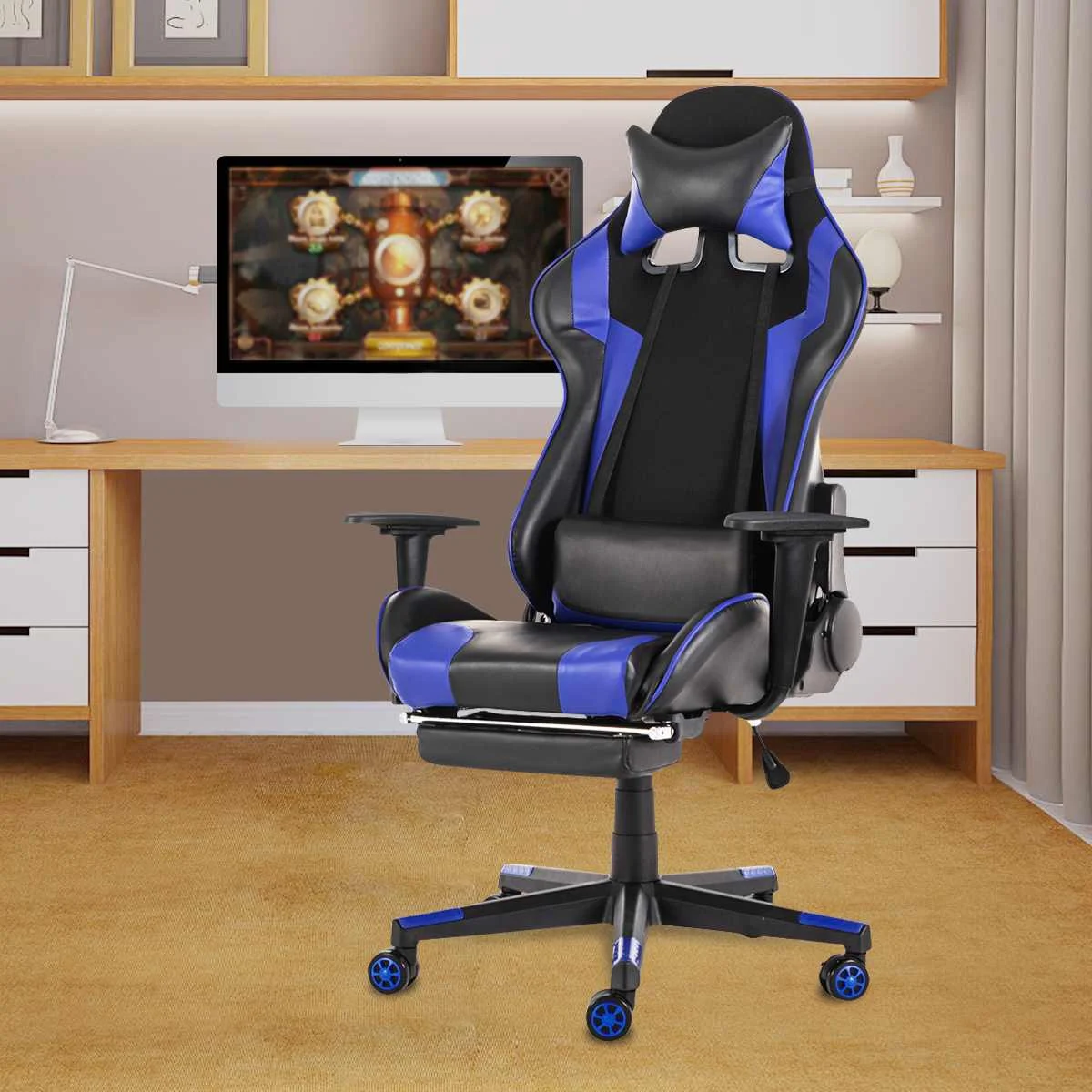 Reclining Office Chair WCG Computer Gaming Chair Leather Office Furniture Internet Cafe Gamer Chair Armchair Footrest Reclining Office Chair WCG Computer Gaming Chair Leather Office Furniture Internet Cafe Gamer Chair Armchair Footrest