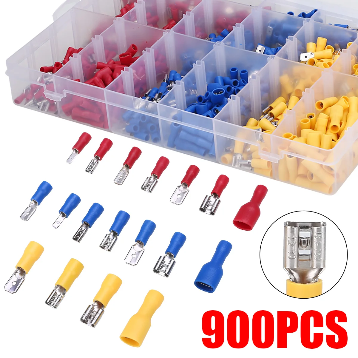 900pcs Crimping Terminals Insulated Electrical Wire Terminals Seal Spade Wire Connector Electrical Crimp Terminal Assortment Kit