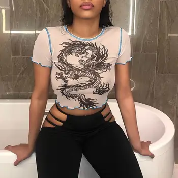 Sexy Cropped Perspective Mesh Top t shirt Women White Dragon Print O-neck Bodycon tshirt Summer Fashion Crop Top 2020 @7
Sexy Cropped Perspective Mesh Top t shirt Women White Dragon Print O-neck Bodycon tshirt Summer Fashion Crop Top 2020 @7