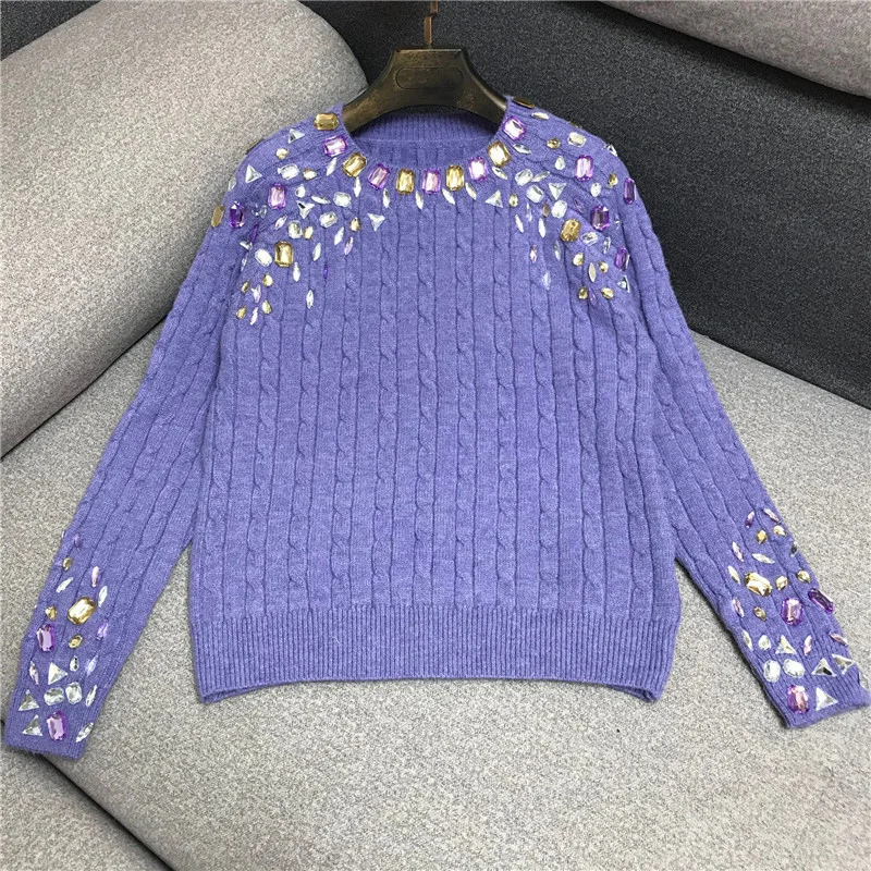 Стразы, Свитера с бисером, женский модный Свободный пуловер с круглым вырезом, свитер на осень и зиму, уличный стиль, фиолетовый свитер с длинным рукавом
Стразы, Свитера с бисером, женский модный Свободный пуловер с круглым вырезом, свитер на осень и зиму, уличный стиль, фиолетовый свитер с длинным рукавом