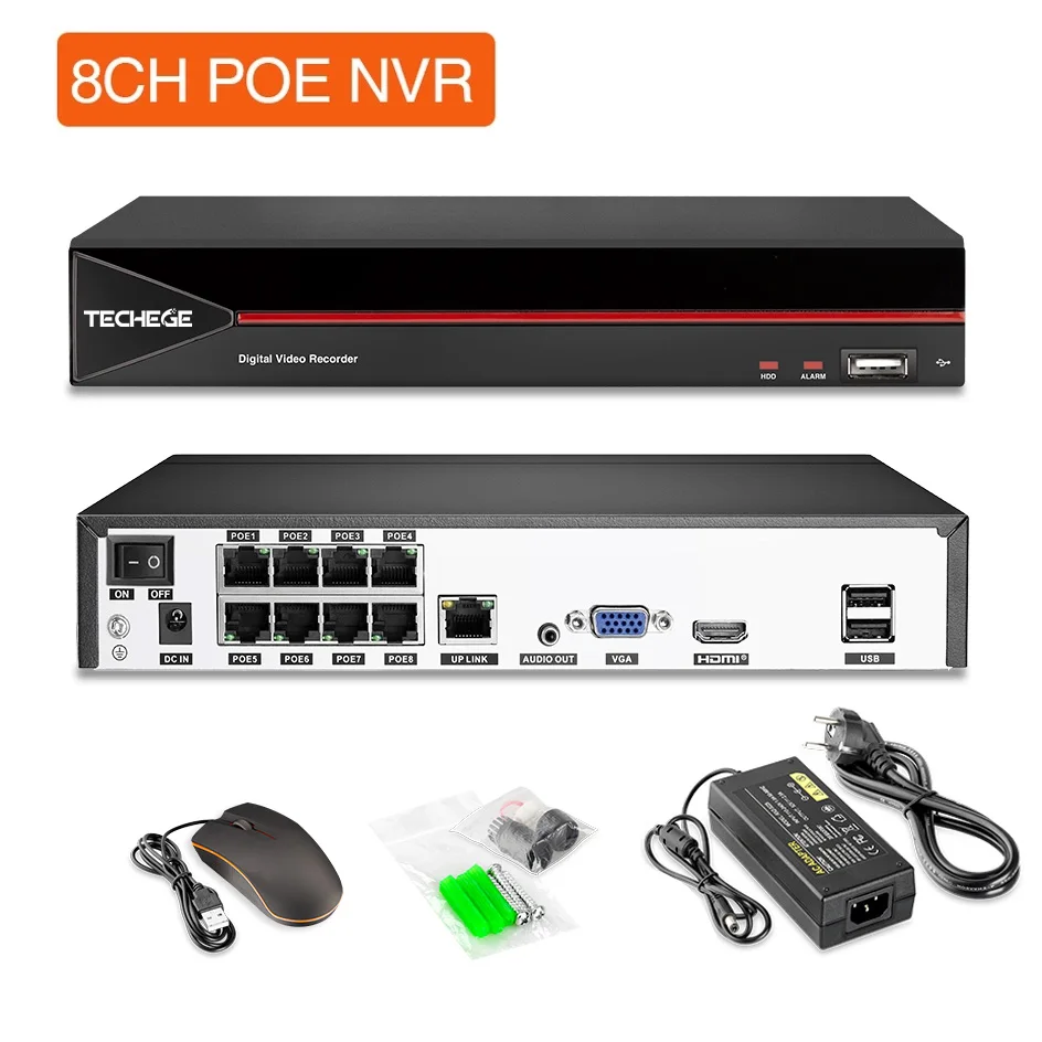Techege 4CH 8CH HD 5MP 4MP PoE камера охранной системы видеонаблюдения DVR NVR все в одном