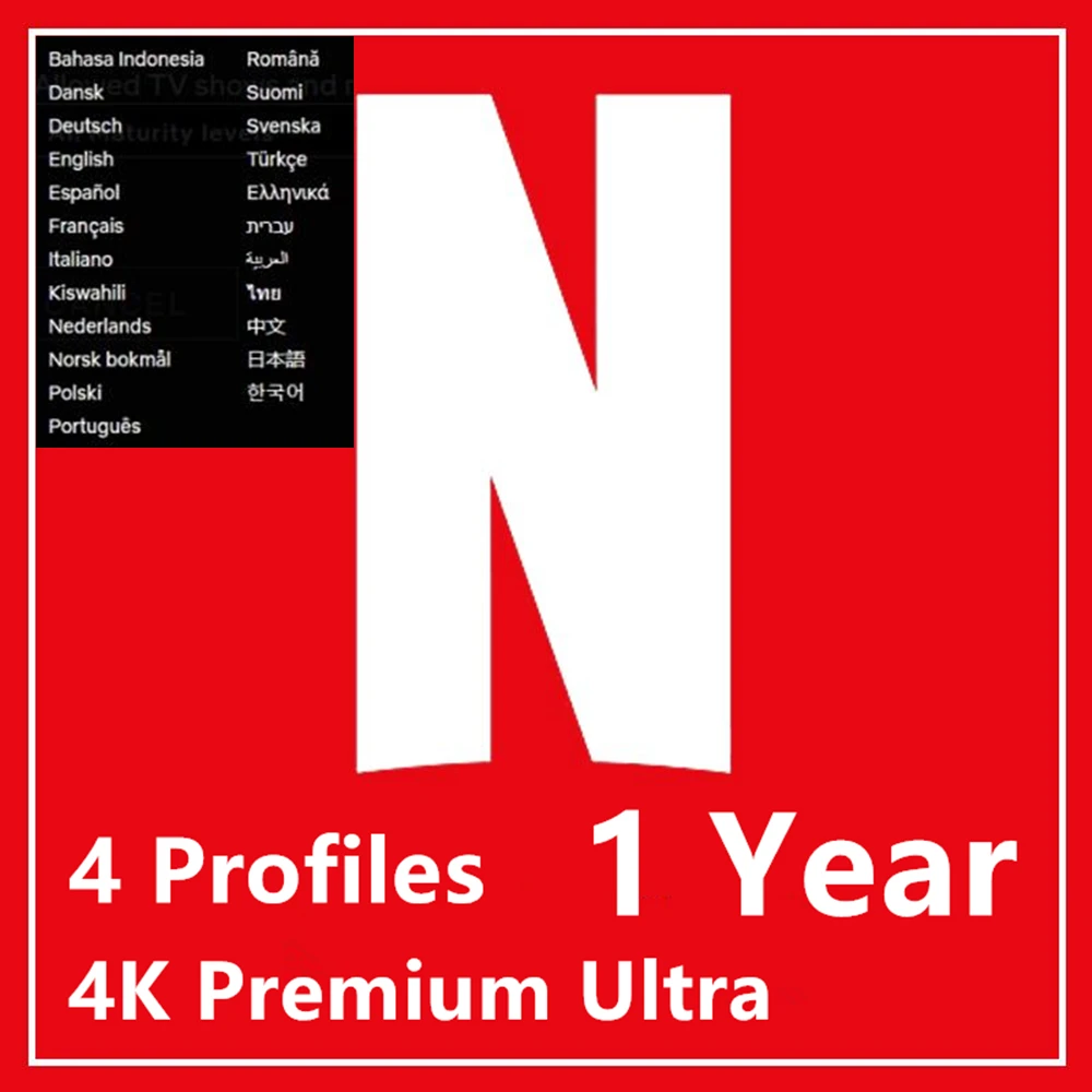 

3 Month 6 Month 1 Year Netflix 4K Premium Ultra HD Plan Support 4 Profiles 1 Kids For Smart TVs Phone TV Box Android IOS