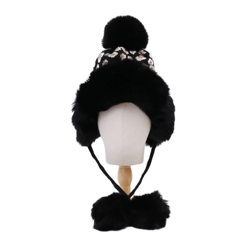 

Cute Casual pompoms Woolen Hat Knitted Hat lei Feng Hat Leopard Print Knitting lei Feng Autumn Winter Snow Ski