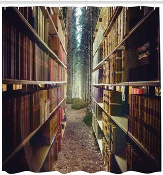 Bookshelf Shower Curtain Digital Illustration of Abstract Design Library in Forest Academic Themed Picture Bathroom
Bookshelf Shower Curtain Digital Illustration of Abstract Design Library in Forest Academic Themed Picture Bathroom