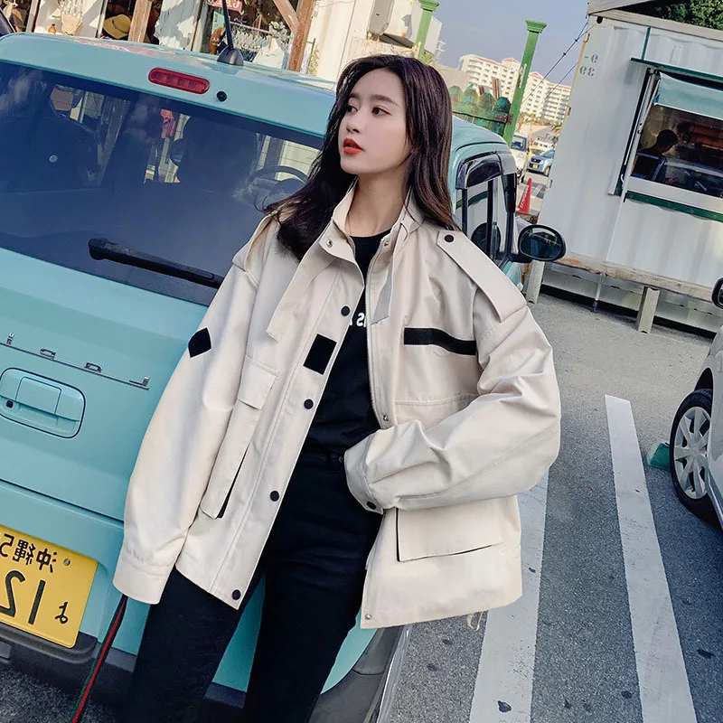 Workwear Long-sleeved Coat Women's Joint Contrast Color Stand Collar Students Loose-Fit Versatile Short Biker Jacket Hong Kong S
Workwear Long-sleeved Coat Women's Joint Contrast Color Stand Collar Students Loose-Fit Versatile Short Biker Jacket Hong Kong S