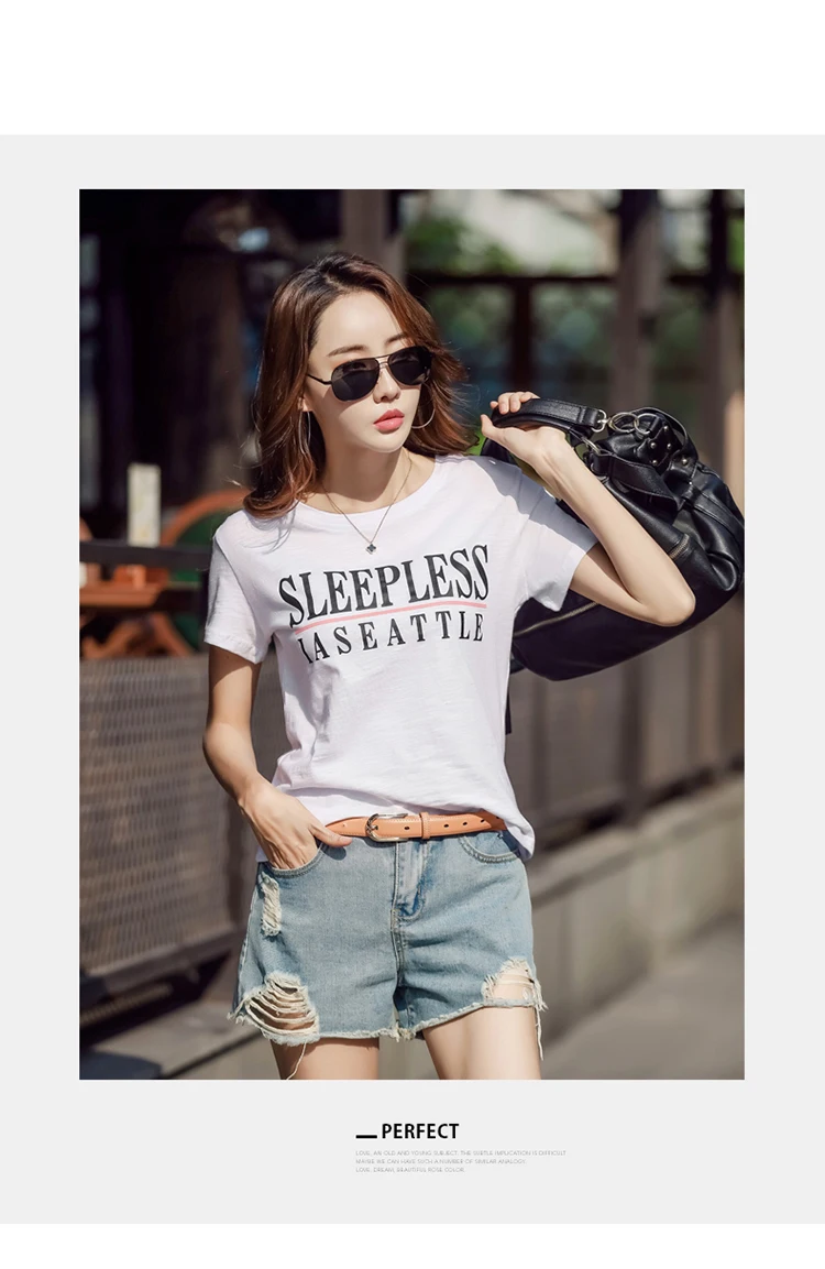 New 95% Cotton letter Women T-shirt Summer Short Sleeve Round Neck Harajuku Printing Tee Women Casual Fashion Female Tops