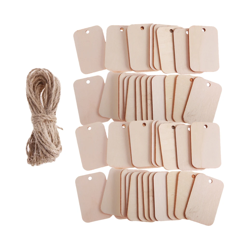 100 Pieces Natural Blank Wood Rectangle Tags For Wedding Christmas With Rope 100 Pieces Natural Blank Wood Rectangle Tags For Wedding Christmas With Rope