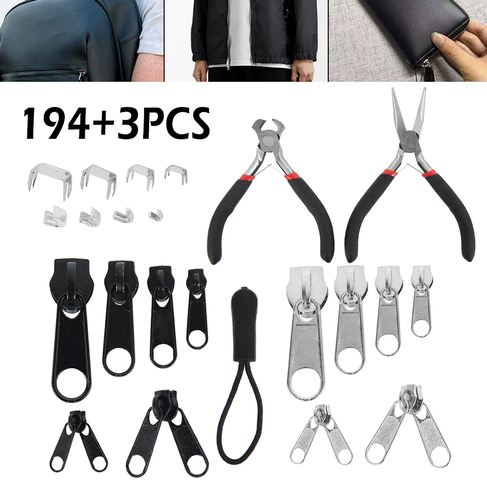 197pcs/set Zipper Replacement Head Zipper Repair Kit Install Plier Metal Lock Zip Slider Tools Pull Garment Accessories
197pcs/set Zipper Replacement Head Zipper Repair Kit Install Plier Metal Lock Zip Slider Tools Pull Garment Accessories