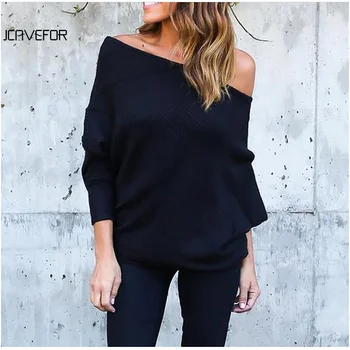 Autumn Sweater Women Long Batwing Sleeve Sexy Off Shoulder Knitted Sweater Solid Loose Slash Neck Sweaters Pullover 
Autumn Sweater Women Long Batwing Sleeve Sexy Off Shoulder Knitted Sweater Solid Loose Slash Neck Sweaters Pullover