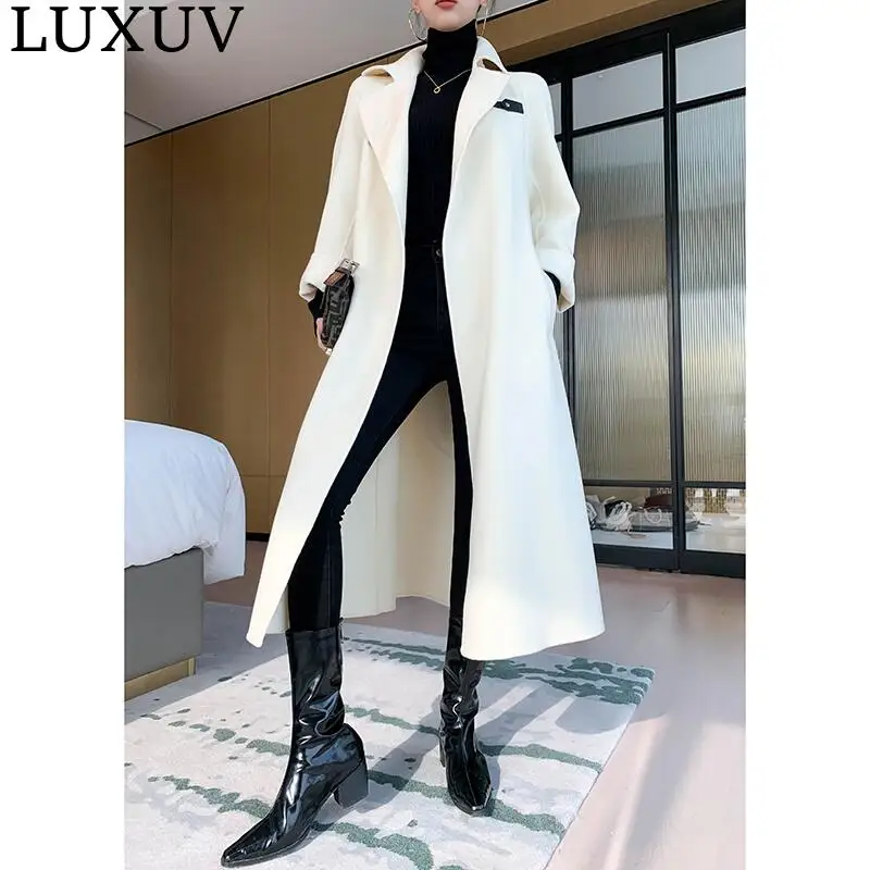 

LUXUV Women's Tweed Original Official Jacket Wool Blends Mixtures Trench Coats Overcoat TopCoat Quality Office Outerwear Poncho