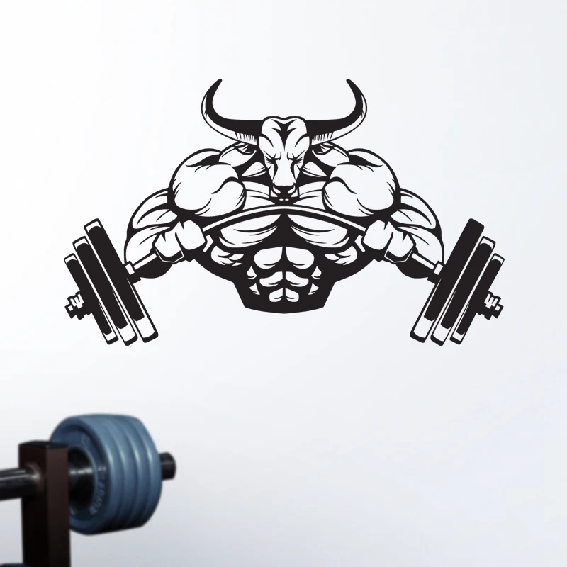 DCTAL Gym Sticker Fitness Decal Bodybuilding Posters Name Muscle Dumbbell Vinyl Wall Parede Decor Gym Sticker