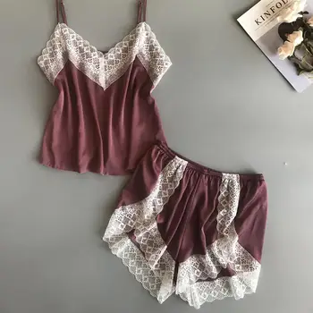 Ladies Satin Nightwear Lingerie Underwear Women New Pajamas Sets Sexy Lace V-neck Pijama Female Summer Sleepwear
Ladies Satin Nightwear Lingerie Underwear Women New Pajamas Sets Sexy Lace V-neck Pijama Female Summer Sleepwear