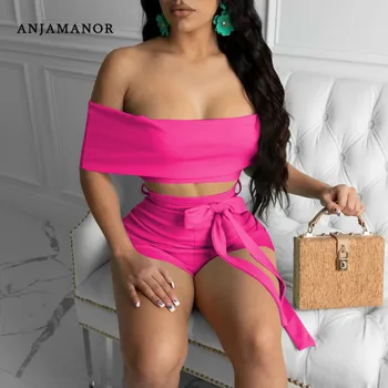 ANJAMANOR Sexy Off Shoulder Crop Top Shorts Two Piece Set Women Plus Size Summer Club Outfits 2 Piece Bandage Sets D41-AD36
ANJAMANOR Sexy Off Shoulder Crop Top Shorts Two Piece Set Women Plus Size Summer Club Outfits 2 Piece Bandage Sets D41-AD36