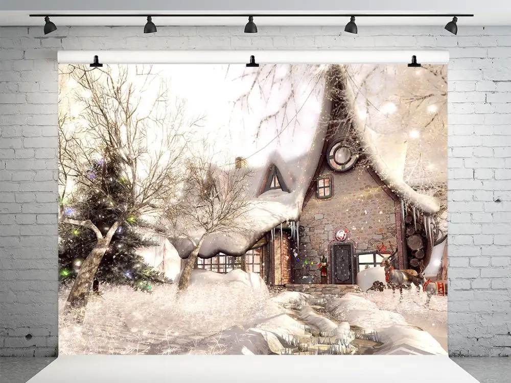 VinylBDS Christmas Backdrop Backgrounds For Photo Studio Snow House Tree Photography Background Snowy | Электроника