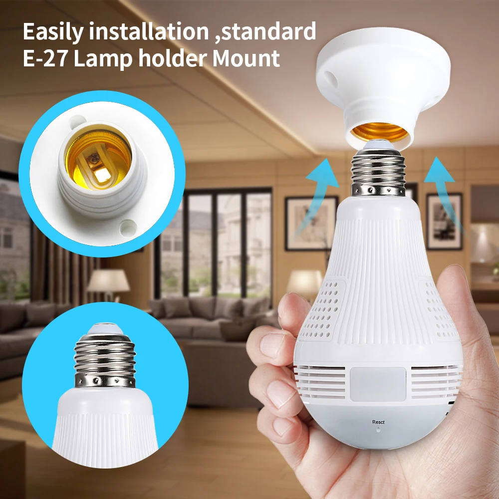 960P 360° Panoramic Fisheye Wifi IP Camera Light Bulb Home IR Wireless Audio Video CCTV Security Surveillance Network V380
960P 360° Panoramic Fisheye Wifi IP Camera Light Bulb Home IR Wireless Audio Video CCTV Security Surveillance Network V380