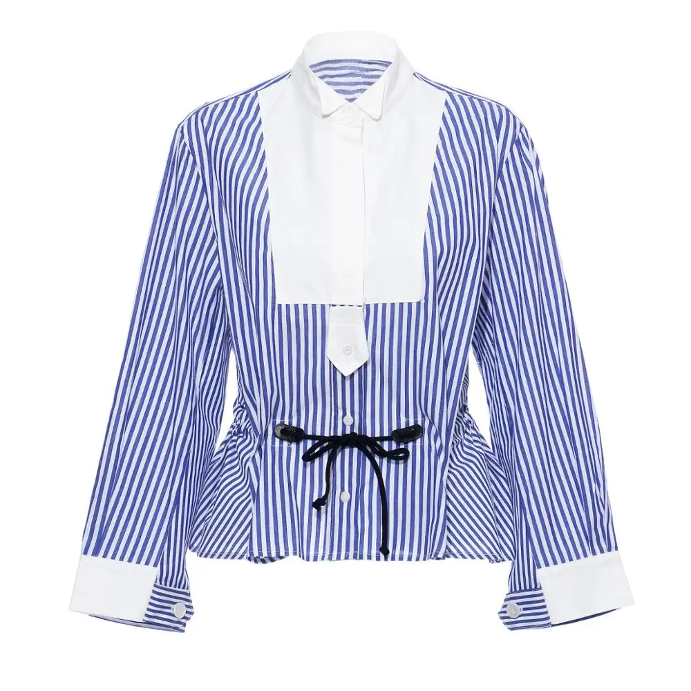 Fashion Summer Asian Style Elegant Casual Striped Shirt Long Sleeve Adjustable Waist Ptint Blouse Quality Tops 
Fashion Summer Asian Style Elegant Casual Striped Shirt Long Sleeve Adjustable Waist Ptint Blouse Quality Tops