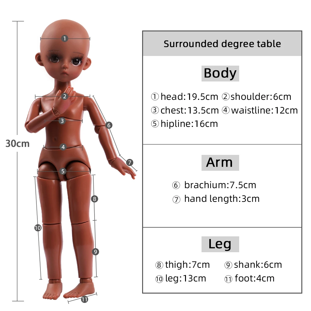 UCanaan/1/6 телесного тела черная кожа 30 см BJD кукла 18 шарнирные куклы без верхней