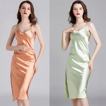 Sexy Women Nightgown Night Dress Artificial Silk Stain Deep-V Sleepwear Female Dressing Gown Nightie Nightwear пижама женская 
Sexy Women Nightgown Night Dress Artificial Silk Stain Deep-V Sleepwear Female Dressing Gown Nightie Nightwear пижама женская