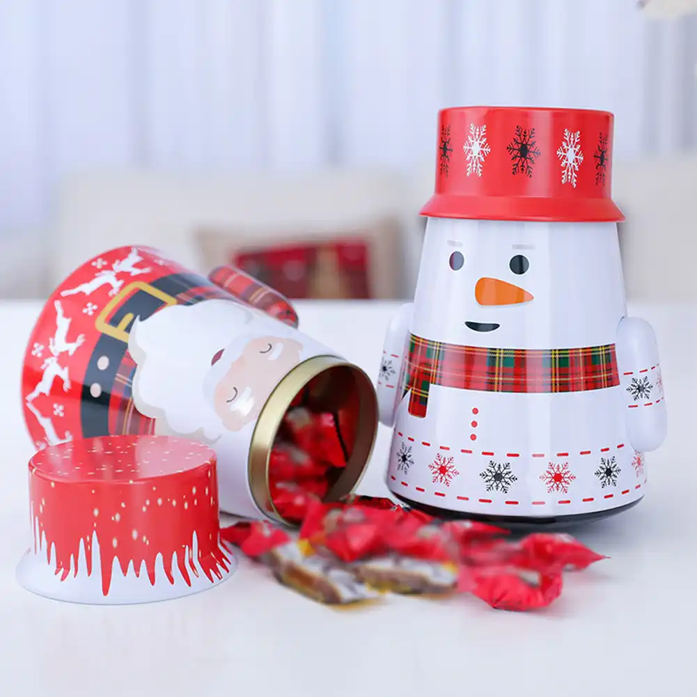 jar santa claus gift snowman tin candy container package cute
