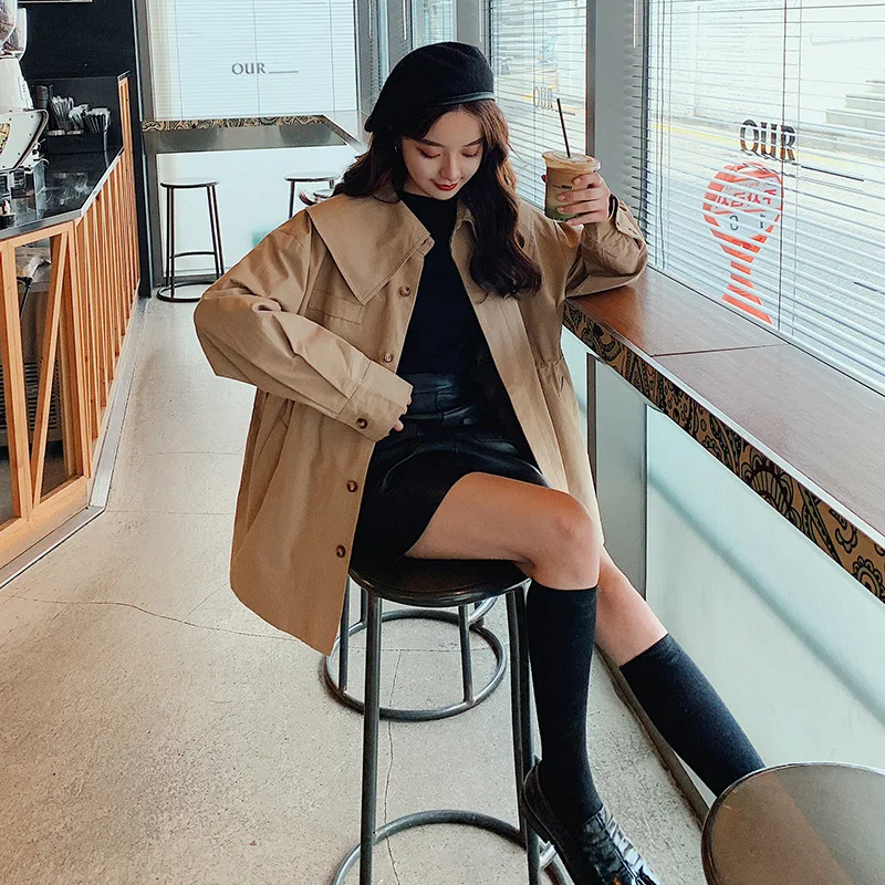 Autumn Trench Coat Women's Mid-length 2019 New Style Popular Loose-Fit Korean-style Peter Pan Collar Casual Short-height Coat
Autumn Trench Coat Women's Mid-length 2019 New Style Popular Loose-Fit Korean-style Peter Pan Collar Casual Short-height Coat