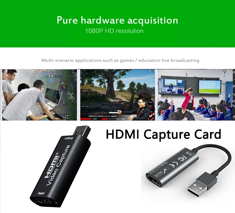 1080P HDMI To USB 2.0 Video Audio Capture Card Adapter Converter Phone Game Recording Box For PC Youtube OBS DVD Live Broadcast
1080P HDMI To USB 2.0 Video Audio Capture Card Adapter Converter Phone Game Recording Box For PC Youtube OBS DVD Live Broadcast