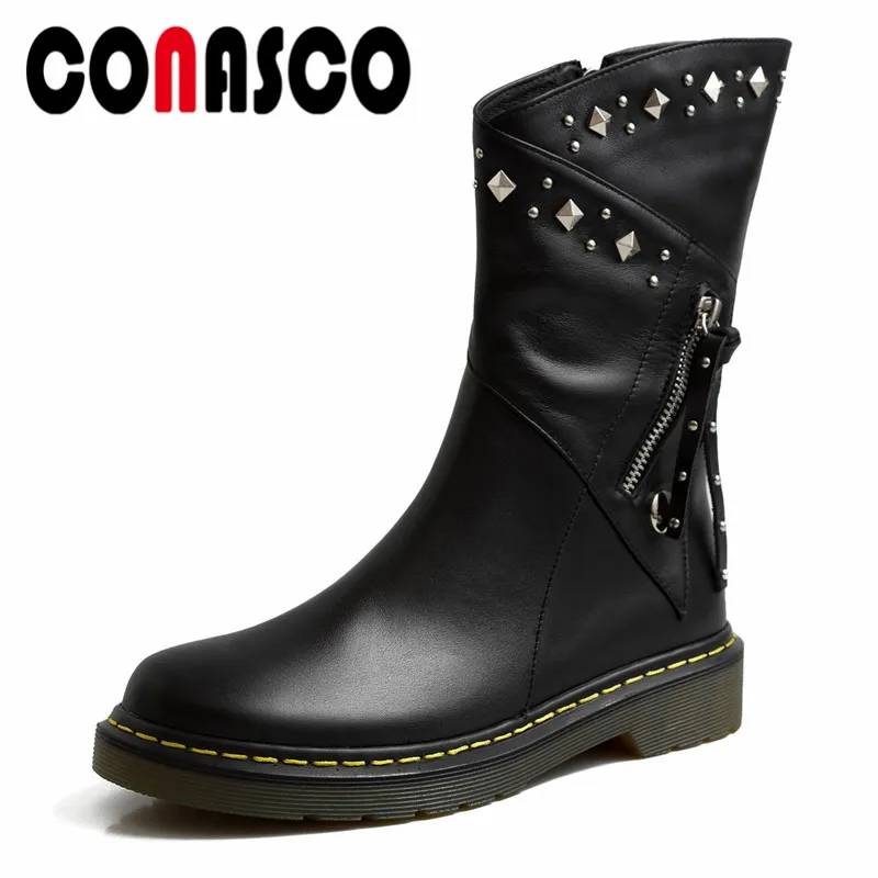 CONASCO 2020Fashion Woman Autumn Winter Warm Flats Round Head Concise Rivets Genuine Leather Euro Style Ankle Boots Shoes Woman
CONASCO 2020Fashion Woman Autumn Winter Warm Flats Round Head Concise Rivets Genuine Leather Euro Style Ankle Boots Shoes Woman