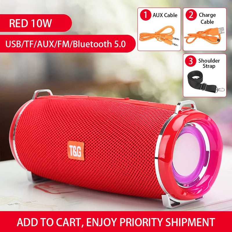 

Portable Bluetooth Speaker Box Stereo High Power 10W FM Radio Music Subwoofer Boombox AUX USB Bleutooth Speakers LED Loudspeaker