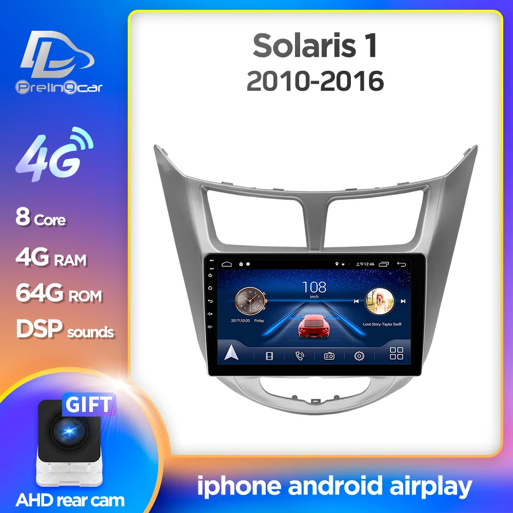 Автомагнитола Prelingcar Android 2010 для Hyundai Solaris 2016 мультимедийный видеоплеер с GPS