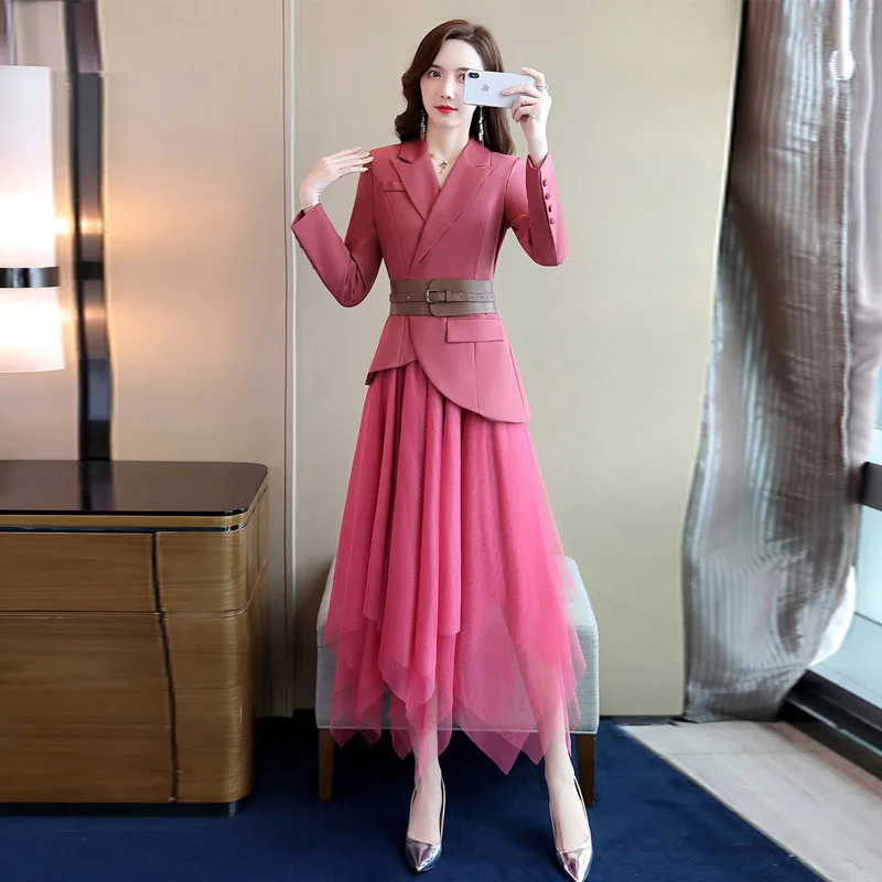 Set women's OL professional small suit skirt suit female autumn new temperament irregular mesh skirt elegant two-piece
Set women's OL professional small suit skirt suit female autumn new temperament irregular mesh skirt elegant two-piece