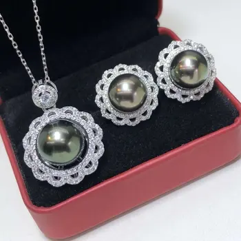 D102 Fine Jewelry Pure 925 Sterling Silver 9-13mm Natural Ocean Tahiti Black Pearl Female's Jewelry Sets for Women FIne Sets 
D102 Fine Jewelry Pure 925 Sterling Silver 9-13mm Natural Ocean Tahiti Black Pearl Female's Jewelry Sets for Women FIne Sets