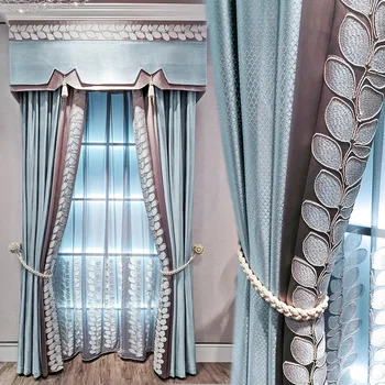 Modern High-grade Blue Blackout Curtains Imitation Silk Fabric Curtains Luxurious Leaf Embroidered Tulle For Living Room-AG505#4
Modern High-grade Blue Blackout Curtains Imitation Silk Fabric Curtains Luxurious Leaf Embroidered Tulle For Living Room-AG505#4