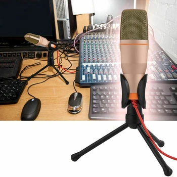 

3.5mm Audio Wired Stereo Condenser SF-666 Microphone With Holder Stand Clip For PC Chatting Singing Karaoke Laptop