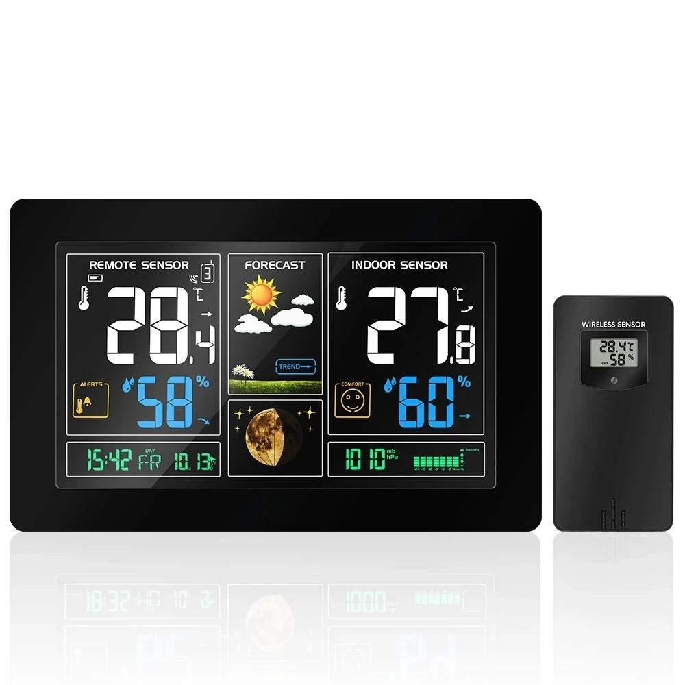 Digital Display wireless weather station Forecast Clock indoor/outdoor sensor Thermometer hygrometer Radio Control Time 
Digital Display wireless weather station Forecast Clock indoor/outdoor sensor Thermometer hygrometer Radio Control Time