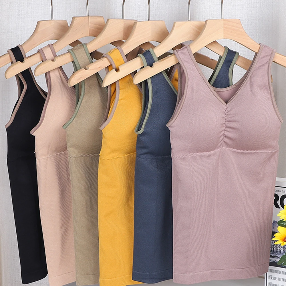 

Crop Top Women Warm Vest Solid Seamless Lingerie Top Mujer Sexy Camis Tank Tops With Padded Basic Soft Slim Push Up Corset Top