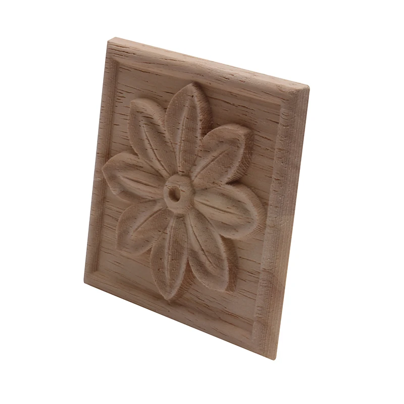 Description Picture 3 of itemWood Applique Onlay Wood Decal Wood Figurines Wooden Carved Decor Unpainted Large Crown Leaves Oval Flower Furniture Doors Home