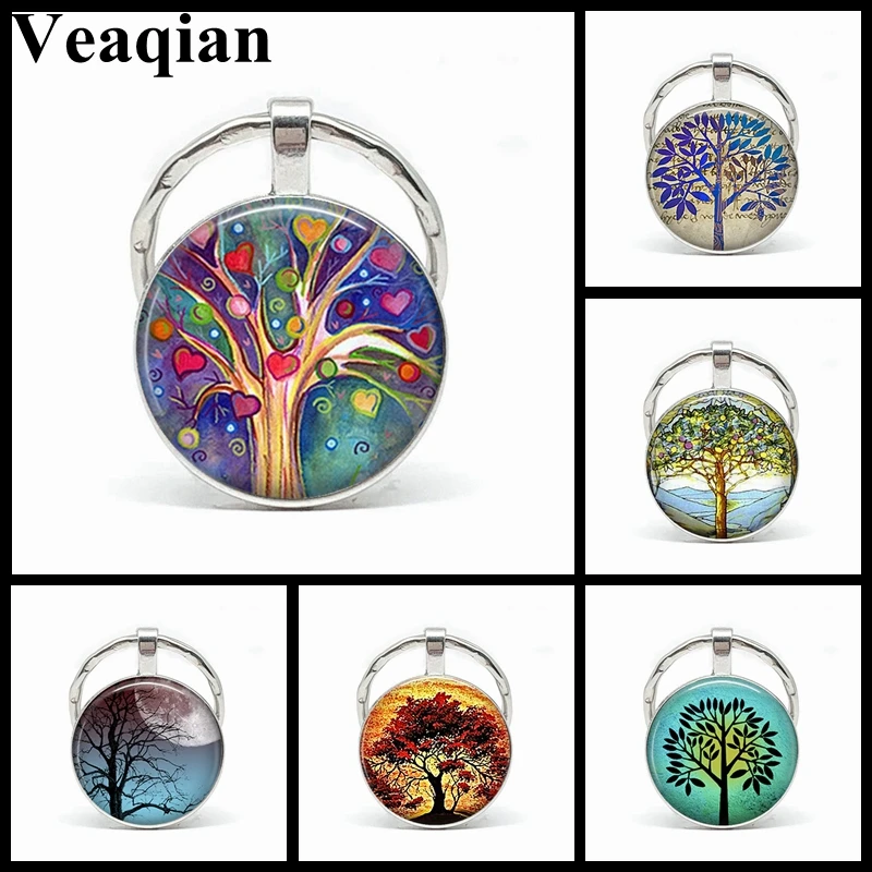 Выпуклое кольцо для ключей Veaqian с изображением дерева жизни брелок